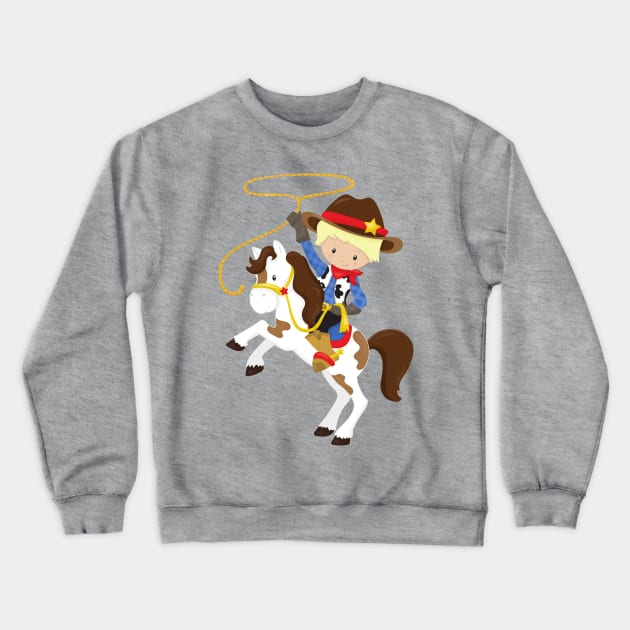 Cowboy, Sheriff, Horse, Lasso, Western, Blond Hair Crewneck Sweatshirt by Jelena Dunčević